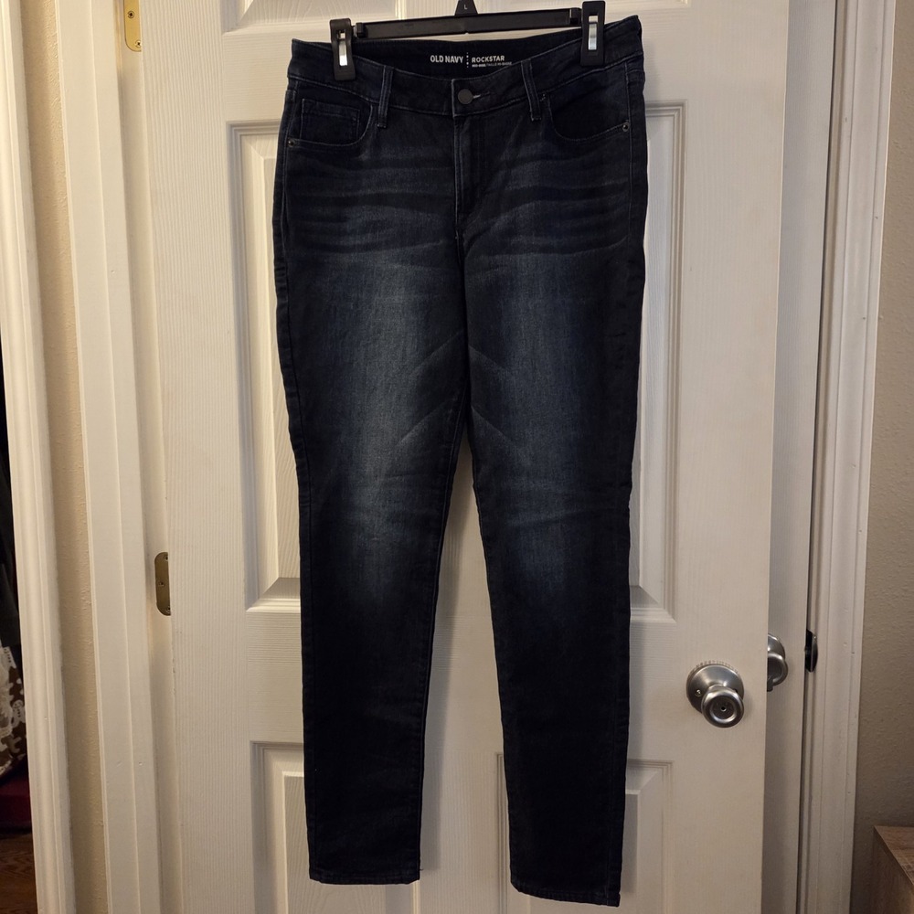 Old Navy‎ Rockstar sz 8 Mid-Rise Dark Wash Skinny Straight casual classic